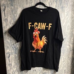 Source Unknown Black Tee with Orange Rooster Print never worn